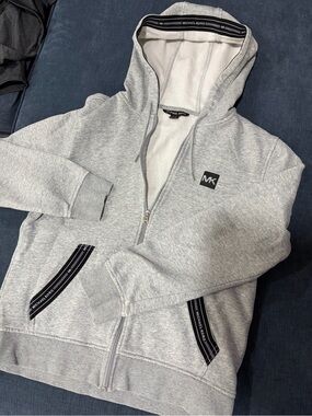 Michael Kors Light Gray MK Logo Zip Hoodie